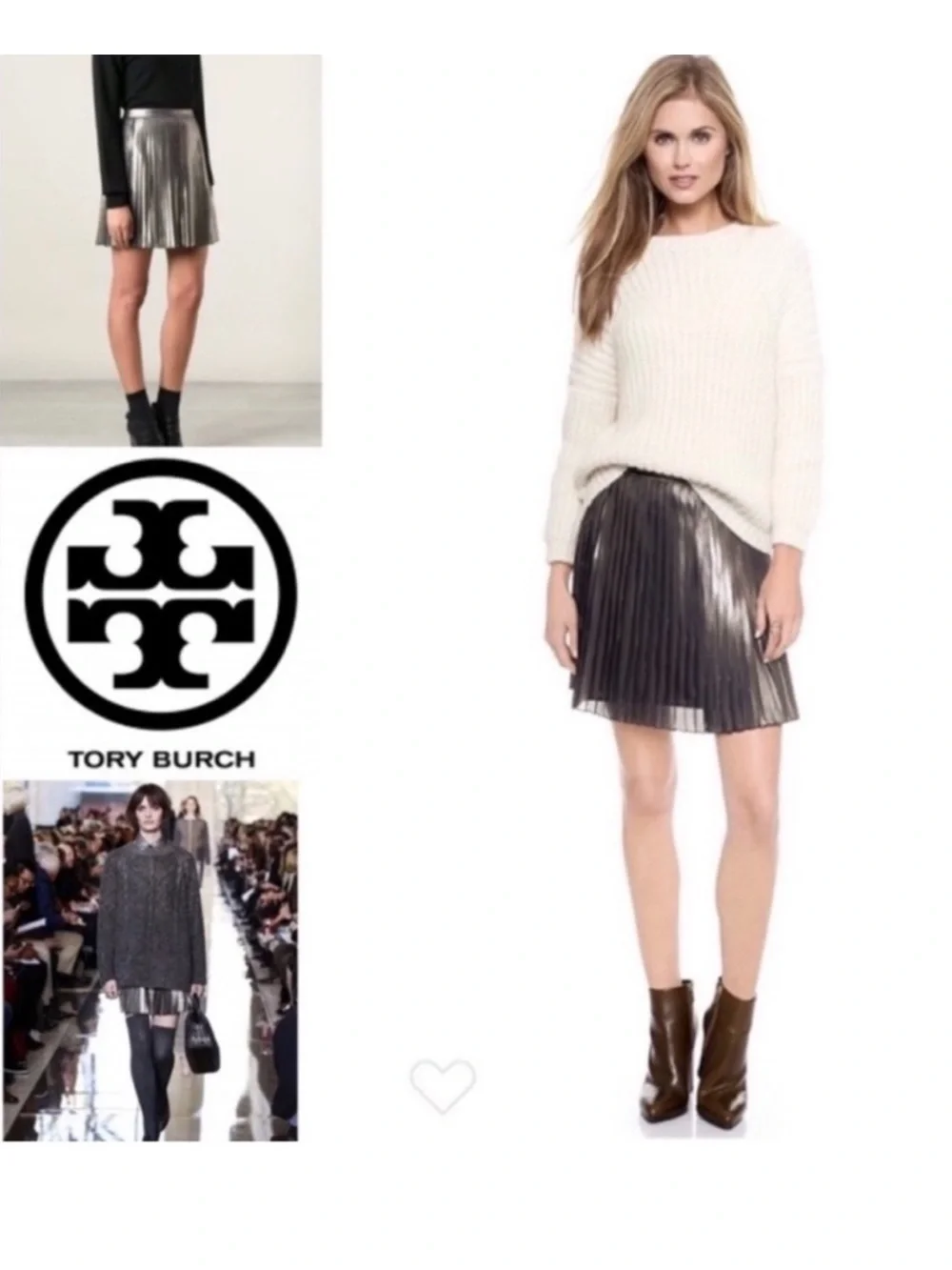 NWT Tory Burch Mini Metallic Pleated Skirt - $450 Size: 8